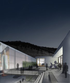 The Sky Room on the roof of the Williams Tsien entry is one of the many that makes use of a newly expanded roof space. With a sculpture garden and a spot to screen movies under the big Utah sky, its appeal is obvious.