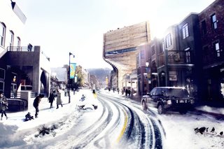 The only international architect to make the cut is the Danish firm BIG. Bjarke Ingels certainly does bring a bit of star power to the competition, and he brings something else too: height. At present, Park City permits structures downtown to climb to about 50 feet, but BIG's plan would see its torqued wooden tower climb to somewhere around 80. Marrouche seems to think that the Kimball could get a variance if this design is chosen.