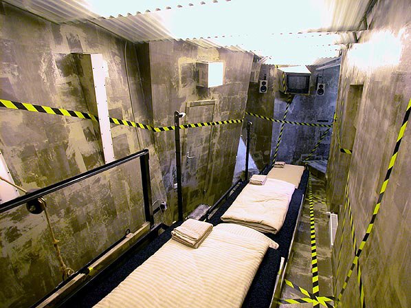 Propeller Island Hotel, Berlin - Photo 4 of 9 - This long, narrow room is modeled after, what else? A mineshaft. Each bed is on a terrace and the walls are tilted for that homey, claustrophobic feeling.