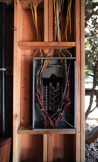 Electrical spaghetti converges at the panel box.