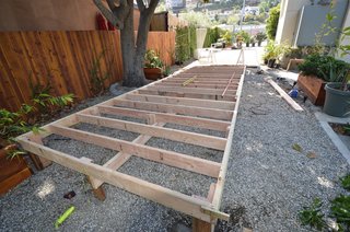 Platform is being framed out in 2' x 6' wood studs.