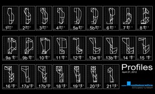 Fabrication drawings showing the exact shape of each profile and how it sits on the grid. There are 25 profiles in total.