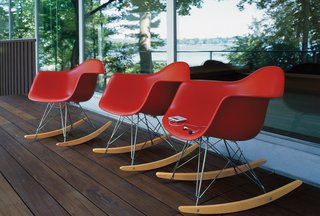 The Eames shell chair also comes in a rocking chair version, and in a slew of colors.