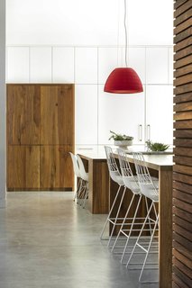 The floors in the kitchen are polished concrete.