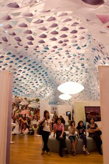 Material Explorations with L.A. Firm Layer - Photo 5 of 5 - For the Skirball Cultural Center's Women Hold Up Half the Sky exhibition (October 2011–March 2012), Layer contributed Wish Canopy, a sculpture made from 1,500 interlinked pieces. Photo by Carren Jao.