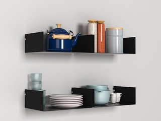 Modular Shelving by Objects - Photo 1 of 2 - The Moni shelves can be installed in a variety of rooms, here as a perch for kitchenware. Individual units range from 29.75€ to 33.75€.