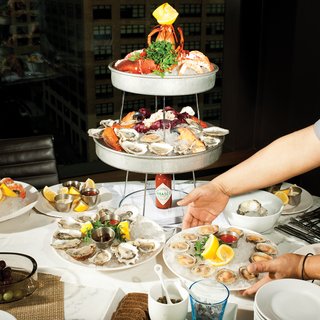 DeLuca's seafood tower delivered straight from his restaurant Giorgione on Spring Street.