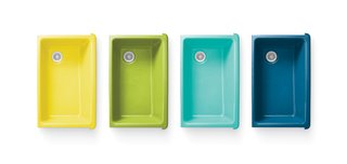 Homeland Ingenuity - Photo 1 of 8 - The company’s collaboration with designer Jonathan Adler yielded four new hues to its range of enameled cast-iron sinks, adding yellow, green, turquoise, and bright blue to its existing collection of 24 colors. Photo courtesy Kohler Company.