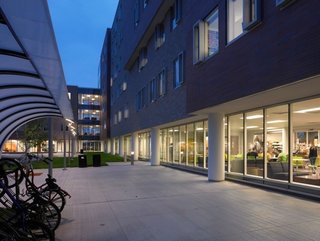 Dean’s List Dorms Across America - Photo 4 of 5 - Greiner Hall at University of Buffalo, designed by Cannon Design, boasts floor tiling made from recycled soda bottles, man-made ponds for recycling greywater, electrical outlets that are wheelchair-height accessible, and lounge-style classrooms and meeting areas.