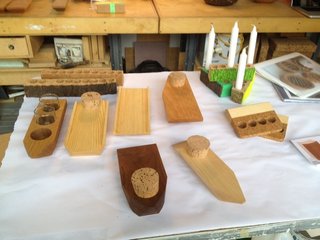 A collection of tabletop items designed by Daniel. The candle stands are made from leftovers from the production of wine bottle corks.