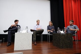 The audience had lots of questions for the Lytvinenko pair (right) and how a jean-making hobby in North Carolina turned into a collection at Barneys and a boutique in New York City.
