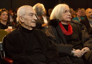 Massimo and Lella Vignelli listen to an introduction by Architecture & Design Film Festival Director Kyle Bergman.