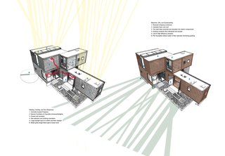 A diagram of the home outlines its sustainable aspects, including LED lighting and an Advantex septic system that has no environmental impact.
