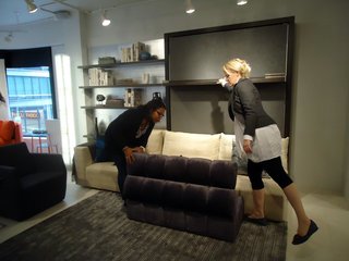 New from Resource Furniture - Photo 7 of 9 - The ottoman in front of the sofa portion of the Atoll fits under the bed frame when folded down...