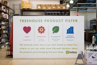 TreeHouse displays the company's product filter. Every item sold in the store must pass the litmus test for health, performance, sustainability, and social good. Will it work in Austin? It certainly seems to be. "But Texas is the great experiment," says Yanosy. "We want to show people that this isn't hippie. This is about efficiency, and healthier homes for your kids, and well made products."