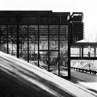 Balthazar Korab, quoted in a new book by John Comazzi, found that Eero Saarinen and Associates’ Deere and Company Headquarters from 1966 "was the most challenging of Saarinen’s buildings to photograph because the darkness and texture of the Cor-Ten steel creates difficult light and shadow conditions. For me it was a project of discovery—I had to discover the architecture over time."