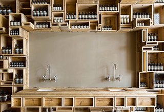 San Francisco's New Aesop Shop - Photo 3 of 4 - The pine box motif is repeated here at the sink as well.
