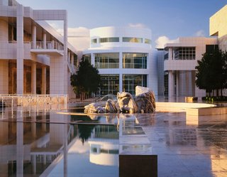 Richard Meier's Practice at 50 - Photo 7 of 10 - The Getty Center, Los Angeles, 1984-97. (Copyright Scott Frances)<br><br>Oh, and about that signature shade of clear, bright white paint? It's made by Benjamin Moore and it’s called Meier White. "If I remember correctly," Meier says, "it came out around the time we were doing the Getty."