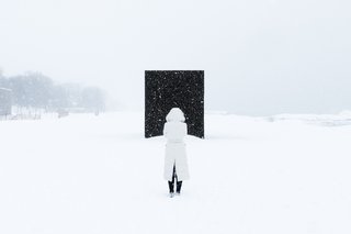 HotBox: Michaela MacLeod and Nicholas Croft (Toronto)A mysterious monolith on the landscape, this warming hut, a cubic room wrapped in rubber and egg shell crate foam, provides a space for socialization.