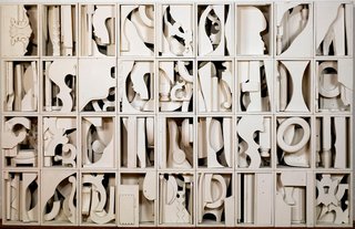 A piece from the museum’s permanent collection. Louise Nevelson, American (born Russia), 1899–1988; New Continent, 1962; painted wood; 77 3/4 x 121 3/4 x 10 1/8 inches; Saint Louis Art Museum, Museum Purchase, by exchange and funds given by Martha I. Love, Mr. and Mrs. George S. Roseborough Jr., the Weil Charitable Foundation, Henry B. Pflager, Jane and Warren Shapleigh, The Lea-Thi-Ta Study Group, and Nancy W. Gilmartin 14:1967 © 2013 Louise Nevelson / Artists Rights Society (ARS), New York.