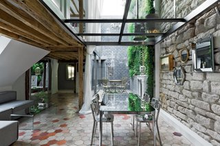 "At Rue Vignon I wanted to distort reality in order to create intriguing visions," explains architect Michael Herrman, who renovated an 18th-century structure in Paris for himself and his family. He was inspired by an apartment created in the 1930s by Le Corbusier. Photo by Filippo Bamberghi.