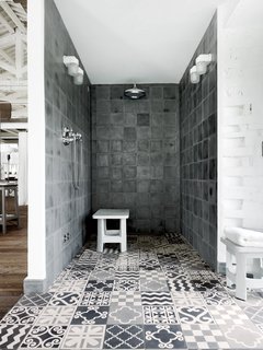 In the shower: custom Carocim tile, created in Morocco.