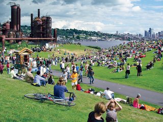 Charles Birnbaum on the Future of Landscape Architecture - Photo 3 of 6 - Acquired by the city of Seattle in 1962, the site of Gas Works Park was used to produce gas and crude oil. Richard Haag’s 1975 design recast the industrial site as a grand park, replete with a play barn and picnic zones.