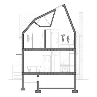 This Farmhouse-Style Home Gets a Clever and Geometric Update - Photo 5 of 5 - Curry Residence Section: Living-Dining Room; Kitchen; Stairwell; Master Bedroom; Master Bathroom