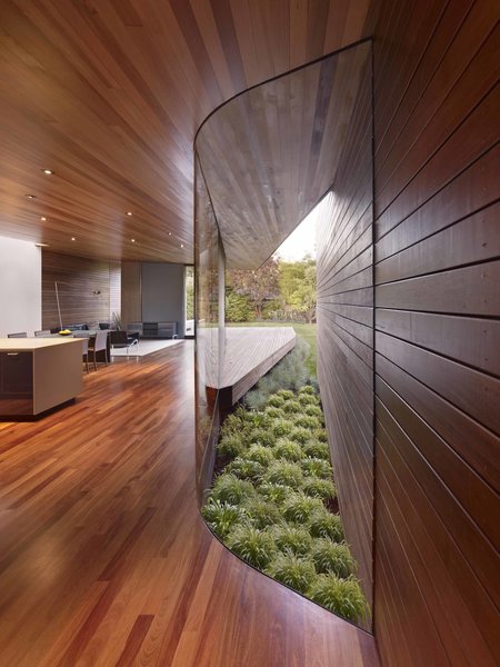 The two wings of the addition are connected by a central “void space.” The glass walls visually draw the garden and greenery into the living space. Both East Coast transplants, the couple wanted to more easily take advantage of favorable gardening conditions in the mild Northern California climate. With this in mind, they used the renovation to bring the outdoors in, as well as encourage easy and direct exterior access for gardening. Photo 2 of 1950s Ranch modern home