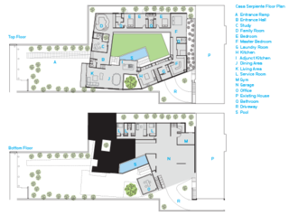 As exemplified by the floor plan, the house coils around like a snake, earning it its nickname.