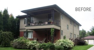 Renovating a Modern House in a Historic District - Photo 1 of 6 - The duplex was built in the 1960s. Red brick lines the front of the house and painted clapboards make up the rest of the skin. In the new house, Kem Studio added a cedar rainscreen by Wood Haven Inc. to the second story, wrapped the entire first floor in Endicott Brick's Manganese Ironspot Smooth, and changed the placement of windows on the side. The massing remains the same but the new materials and technologies are an honest representation of present-day building science.