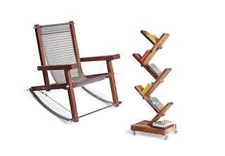 Stoa Design - Photo 1 of 2 - Aesthetically, Stoa eschews dainty in favor of raw, rugged, and industrial. A chain mail–like armchair is made from stainless steel assembly-line components, while his wind chimes and sculptures incorporate found machine parts (even a massive iron drill).