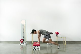 Designed to easily transform into exercise furniture at any given time, the No, Sweat! can be used wherever you find yourself plopped down and working, such as a commercial office or studio apartment. Photo by: Mark Stokoe