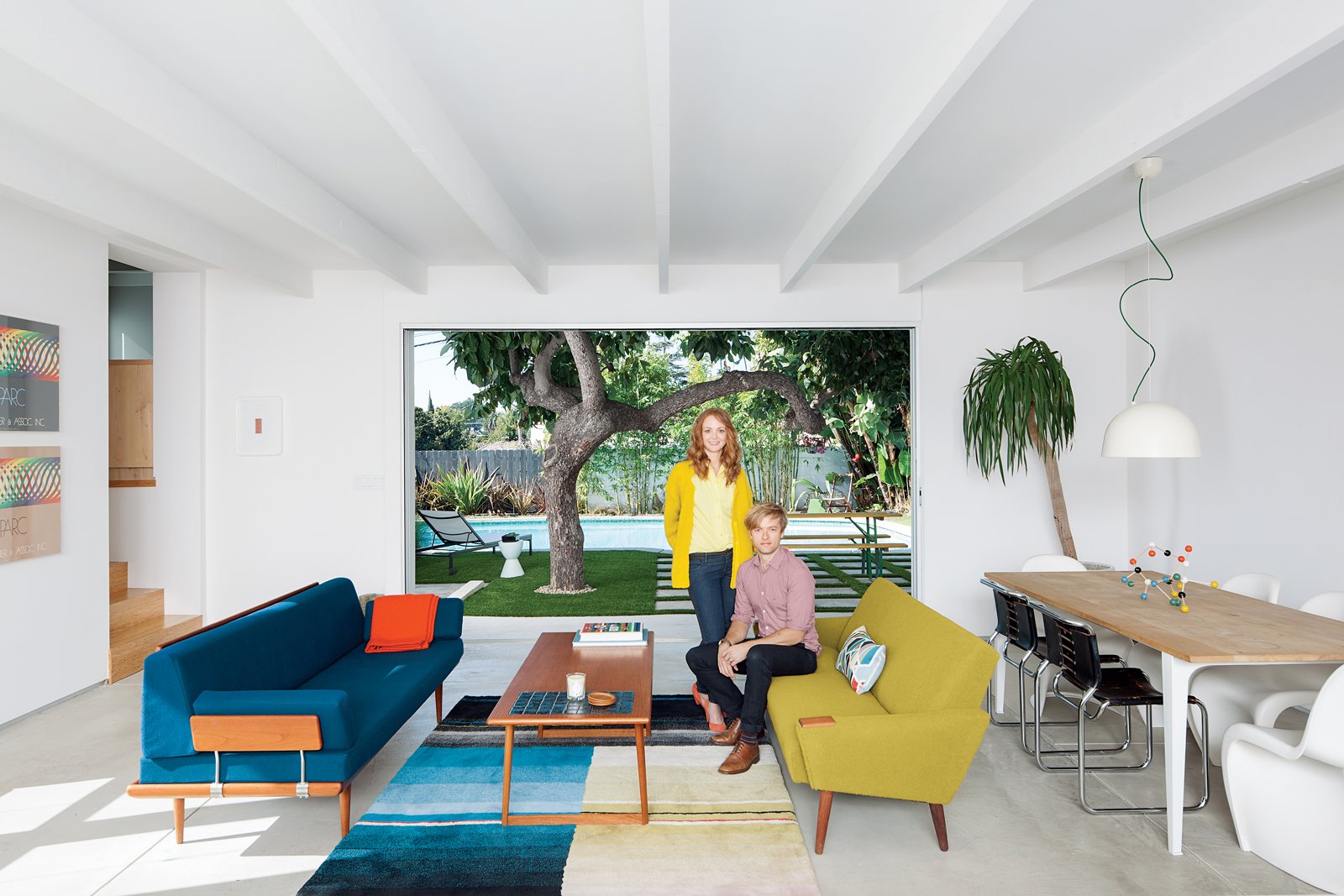 Glee star Jayma Mays and actor Adam Campbell in the living room of their Los Angeles home.