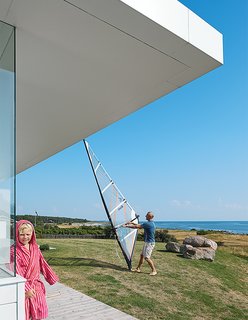 "The roof is my favorite part of the house," says Henrik. "It’s a real challenge to get this lightness of roof with the whole construction in line with the Case Study Houses in Sweden. We have the weather here. Many houses don’t get the proportions right and it looks like a hat on a house."