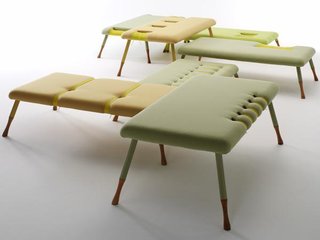 Industrial Designer Ditte Hammerstrøm - Photo 3 of 7 - Loungescape<br><br>Sofa in seven parts. Can be placed in different ways according to the room and tied together. Nominated for Bo Bedre Design Prize 2005. Manufactured by Erik Jørgensen.