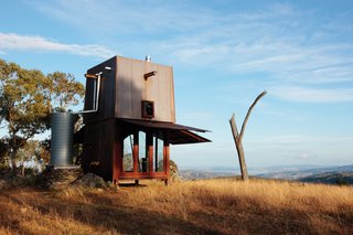 Rainwater is collected from the rooftop of the Permanent Camping! Mudgee abode by Casey Brown, NSW, Australia. Photo by Penny Clay