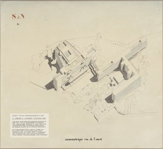 Le Corbusier (Charles-Edouard Jeanneret) (French, born Switzerland. 1887-1965). Palace of the League of Nations, Geneva. 1927. Axonometric view from the west. Gelatin print on paper with ink, airbrush and collage additions. 53 3/8" x 57 7/8" (135.5 x 147 cm). Institut fur Geschichte und Theorie der Architektur, ETH Zurich