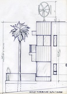 An early study of a wind turbine for the roof, an idea that was eventually scrapped by the team due to permit and acoustics issues, as well as concern for native wildlife.<br><br>To learn more about the Cranston Residence project and its players, please visit www.3palmsproject.com