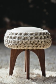 Jerri Hobdy's AMPY stool explores crochet as an experimental fabrication technique. It took Hobdy a week to construct the stool's crochet topper from a two-mile-long piece of yarn.