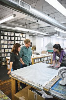 American Made Design: Galbraith & Paul - Photo 2 of 3 - Liz Galbraith and Ephraim Paul update the ancient art of woodblock printing in their studio in a 19th-century mill building in Philadelphia.