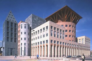 One of Graves's larger commissions, the Denver Central Library in Denver, Colorado, stands out immediately.