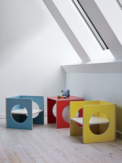 A Cramped Attic Became a Sunny Dining Room in this Renovation of a Copenhagen Tudor - Photo 4 of 12 - The house is filled with pieces from Small-Design, the children’s furniture company cofounded by Charrier, including the transformable Cube, which does double duty as a chair or table in the top floor kitchen-dining area.