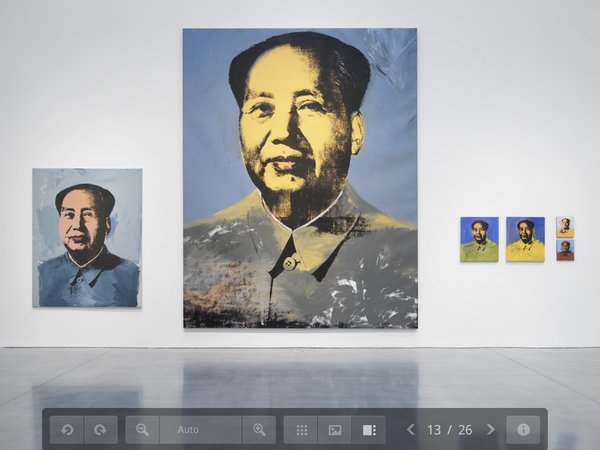 Square "celebrity" portraits of Elizabeth Taylor, Mao, and Jean-Michel Basquiat were some of the highlights of the show.<br><br>Credit Stefan Altenburger, Courtesy The Brant Foundation