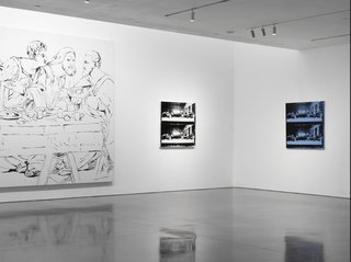 Andy Warhol at The Brant Foundation Study Center - Photo 14 of 15 - One of his final works before his death 1987; Warhol’s The Last Supper is on view in the final large room, surrounded by complementary detail prints. The piece, which Warhol traced onto canvas in black ink from a photocopied image of Leonardo da Vinci’s masterpiece, ads fittingly somber tone to the end of the exhibit.<br><br>Credit Stefan Altenburger, Courtesy The Brant Foundation