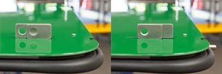 Detail of the sliding lock mechanism to hold the window/awning.<br><br>Photo by: Markio Reed