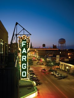 The Fargo Theatre at night. <br><br>Photo by: David Bowman