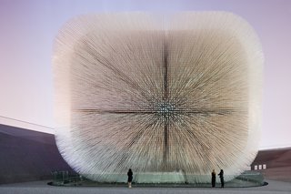 In designing the U.K. Pavilion at the 2010 World Expo in Shanghai, China, the studio extended 66,000 acrylic rods from the exterior of a structure to create a shimmering, dandelion-like surface that forms an optical Union Jack pattern when seen from a distance. Inside each of the rods was a collection of 250,000 seeds from the Millennium Seed Bank at London's Kew Gardens, lending the pavilion its unofficial name, "Seed Cathedral."