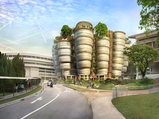 The focus of this competition-winning design for Nanyang Technological University’s Learning Hub, completed in 2014 in Singapore, is 56 tutorial rooms in which cluster-based learning replaces traditional classrooms. The building’s distinctive shape encourages connections among users with rounded rooms, stacked into clustered towers, opening onto shared circulation space. The central atrium provides a focus for student activities and fosters a spirit of openness. Community and recreational activities take place on the upper levels and rooftops, which feature gardens, shaded terraces, and pergolas. This generous planting underscores the university's national status as a garden campus.