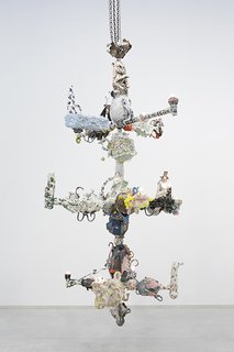 Francesca DiMattio, Chandelabra II, 2015, glaze and luster on porcelain and stoneware, epoxy, steel frame.